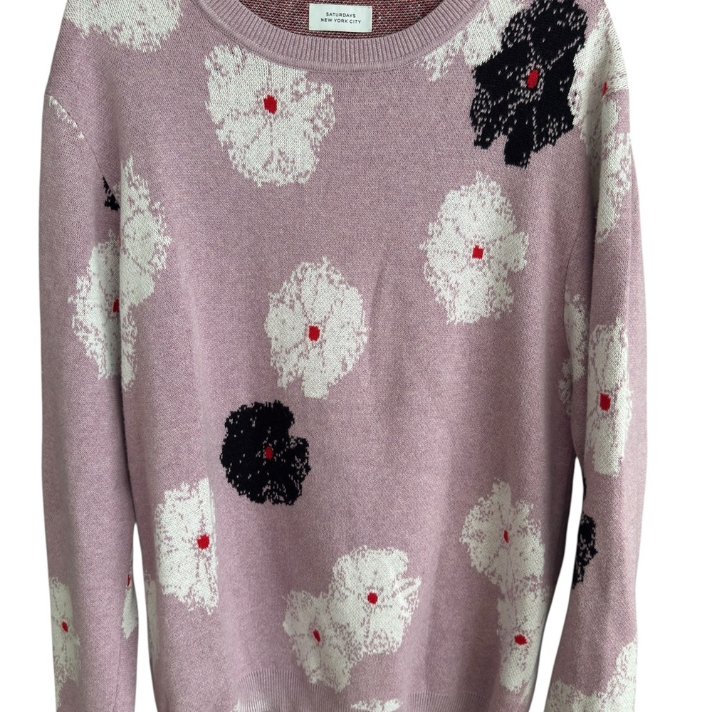 ❤️ Saturdays NYC Kang Moon Flower Sweater XL Purple Cotton Cashmere Blend - Picture 4 of 7